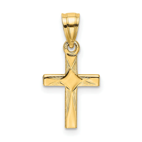 Center Mini Cross Charm Pendant in Real 14k Yellow Gold