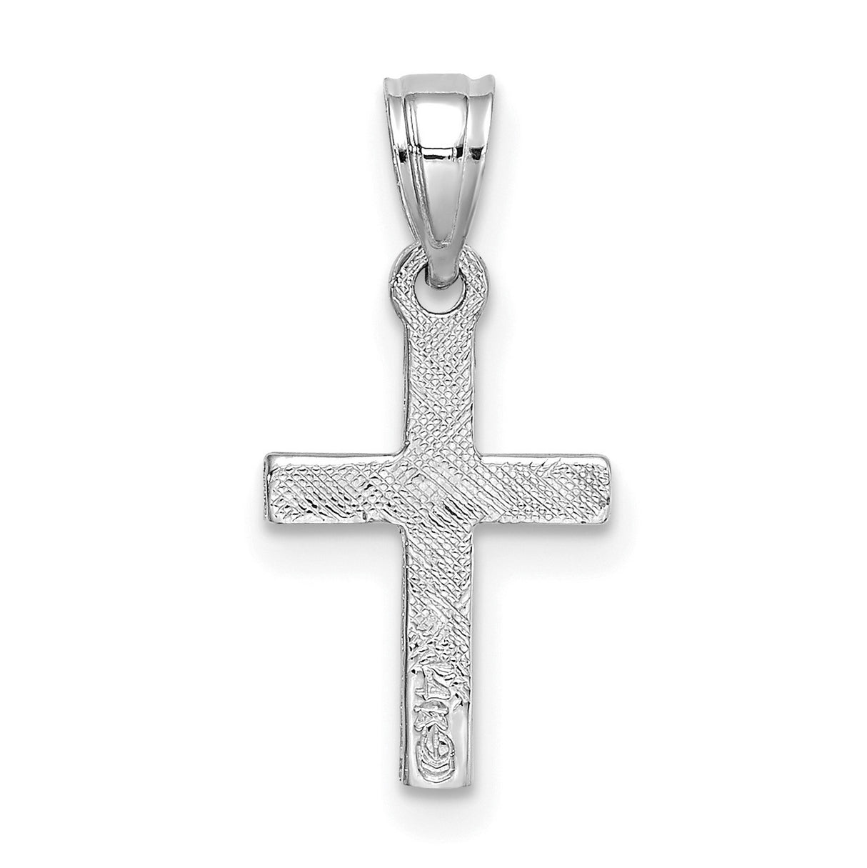 Center Mini Cross Charm Pendant in Real 14k White Gold