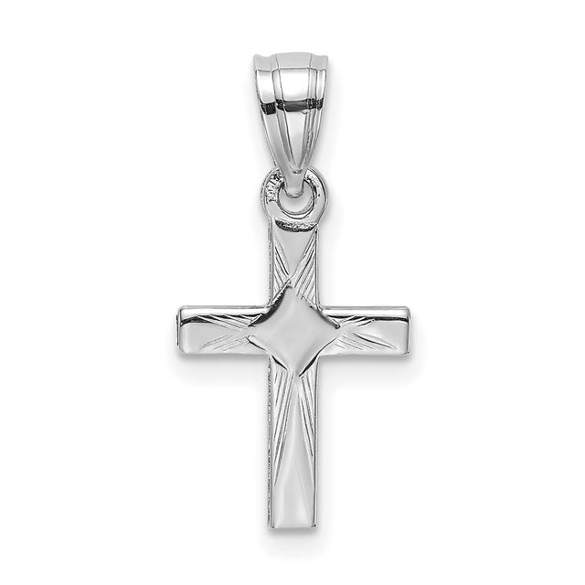 Center Mini Cross Charm Pendant in Real 14k White Gold