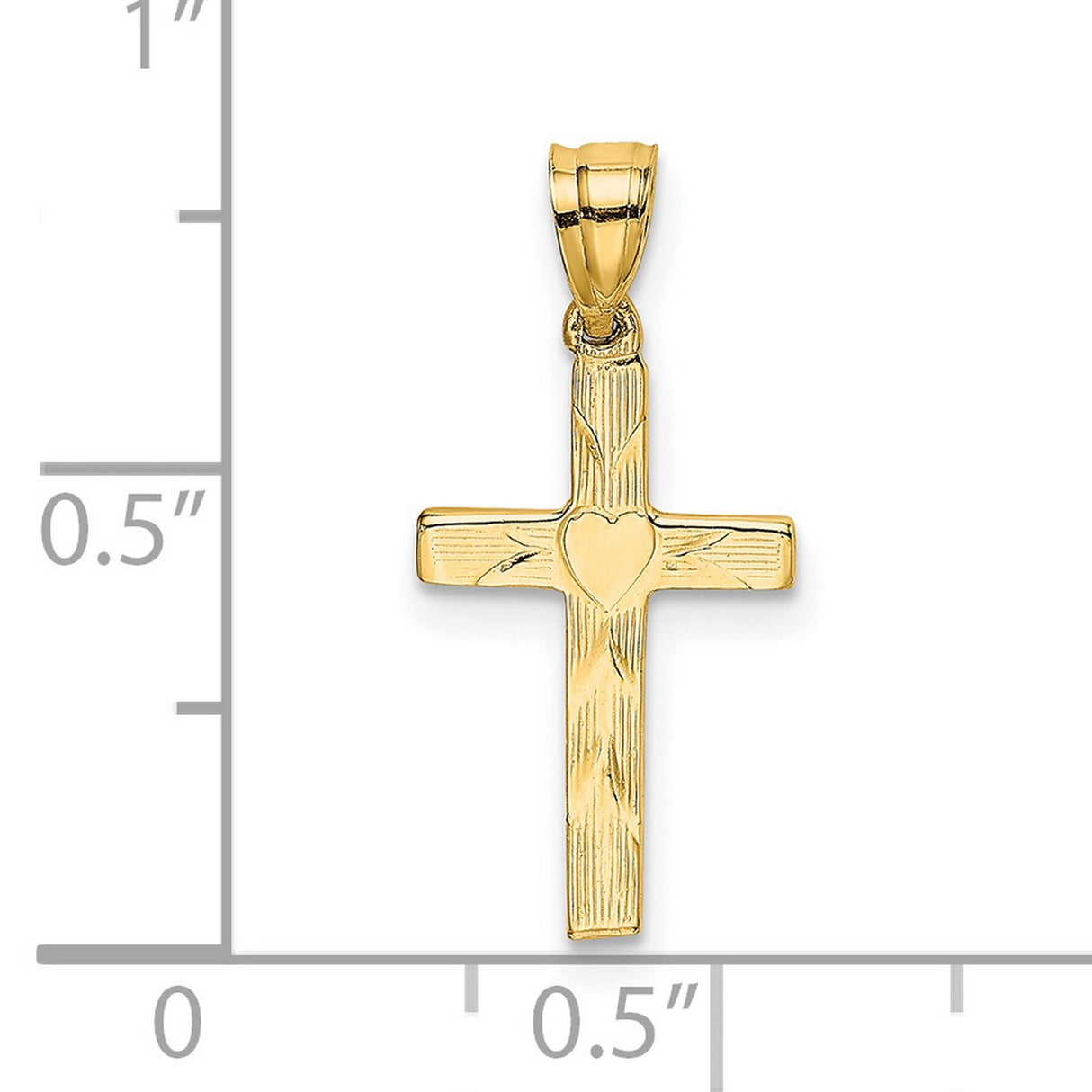 Polished and Engraved Cross Heart Center Charm Pendant in Real 14k Yellow Gold