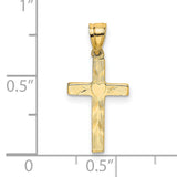 Polished and Engraved Cross Heart Center Charm Pendant in Real 14k Yellow Gold