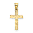 Polished and Engraved Cross Heart Center Charm Pendant in Real 14k Yellow Gold