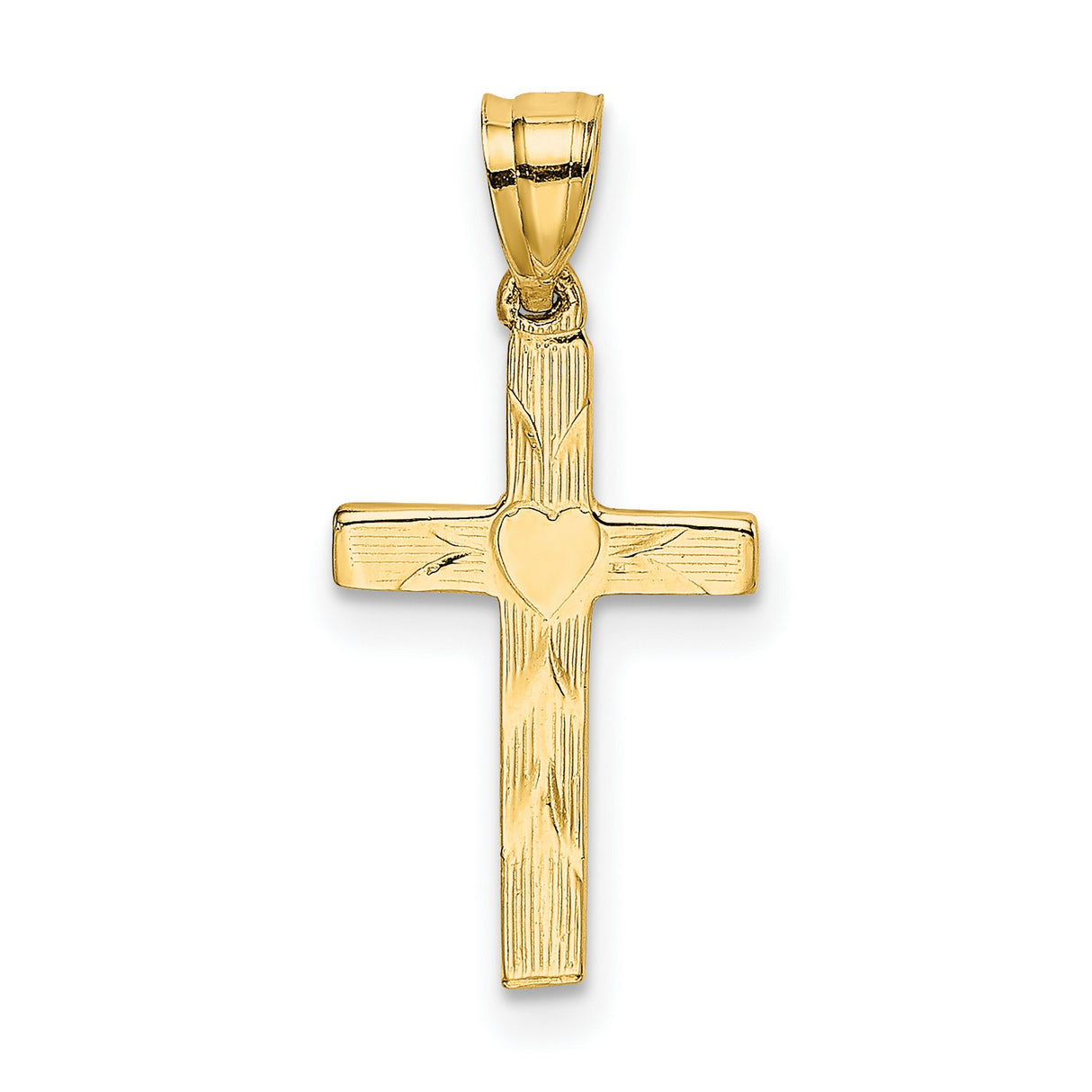 Polished and Engraved Cross Heart Center Charm Pendant in Real 14k Yellow Gold