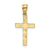 Polished and Engraved Cross Heart Center Charm Pendant in Real 14k Yellow Gold