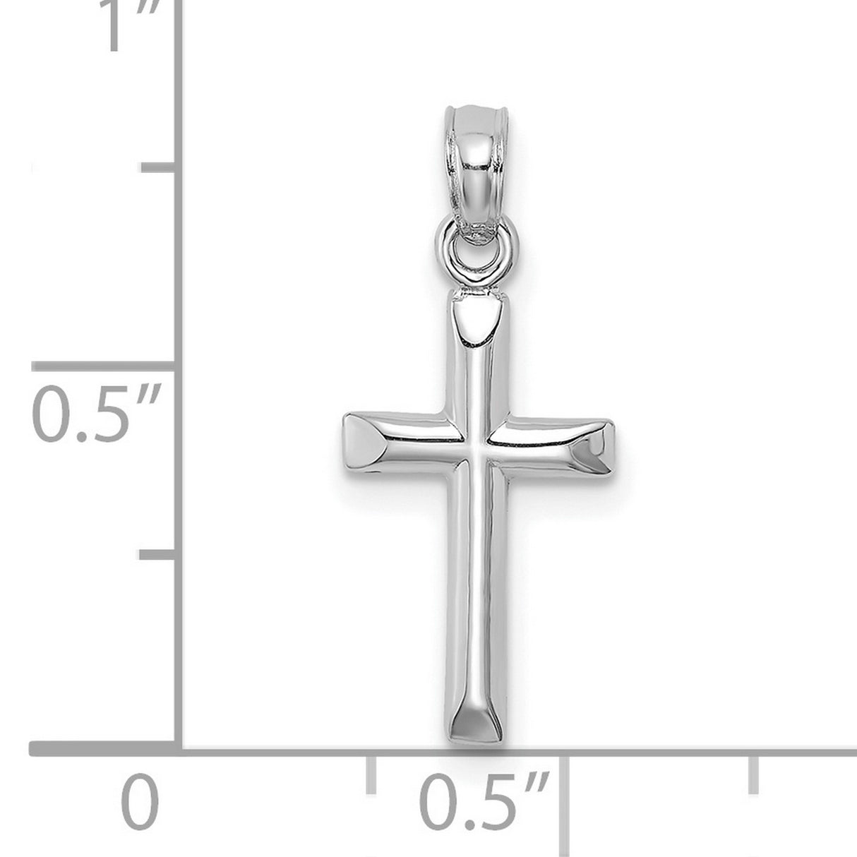 14k White Gold Cross Pendant, Polished Beveled Religious Charm for Men and Women