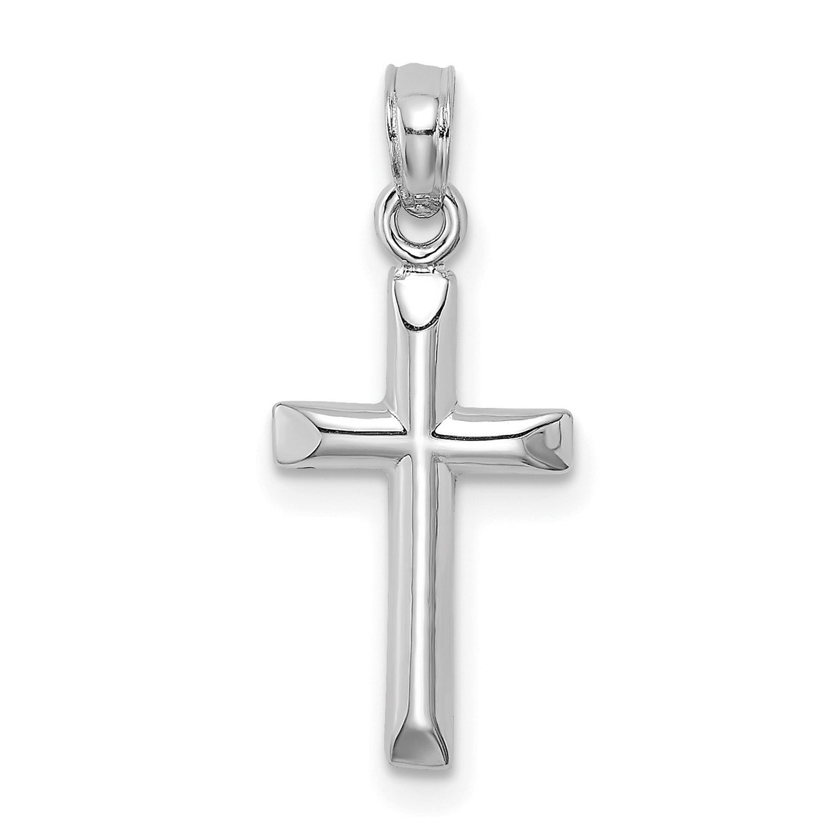 14k White Gold Cross Pendant, Polished Beveled Religious Charm for Men and Women