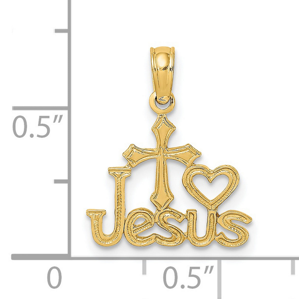 JESUS Cross and Heart Charm Pendant in Real 14k Yellow Gold