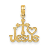 JESUS Cross and Heart Charm Pendant in Real 14k Yellow Gold