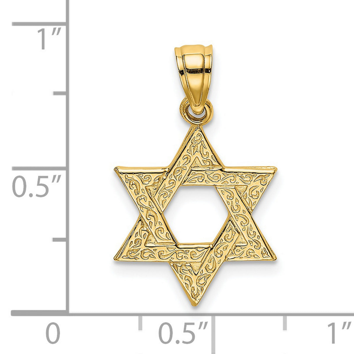 Engraved Swirls Star Of David Charm Pendant in Real 14k Yellow Gold