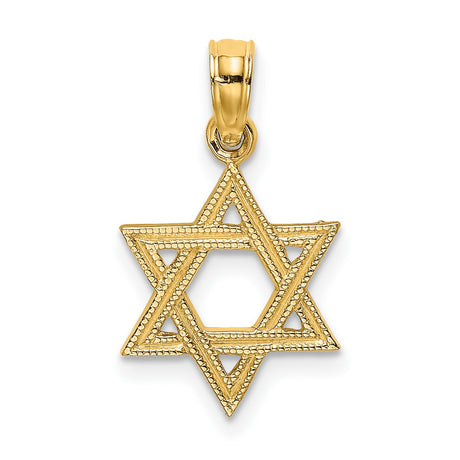 Engraved Star Of David Charm Pendant in Real 14k Yellow Gold