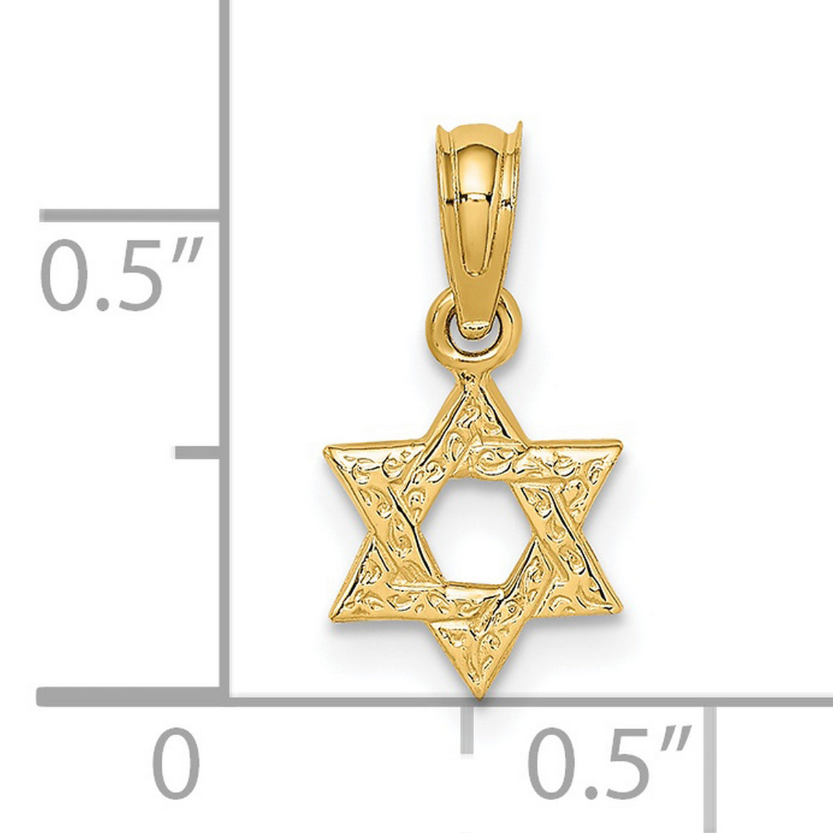 Mini Star Of David Engraved Swirl Charm Pendant in Real 14k Yellow Gold