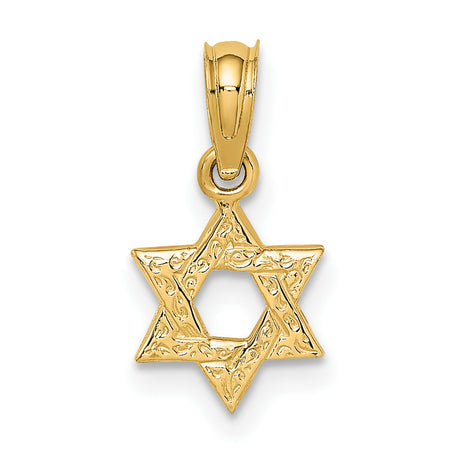 Mini Star Of David Engraved Swirl Charm Pendant in Real 14k Yellow Gold