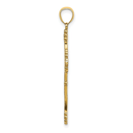 14k Yellow Gold Cross Pendant with Filigree Floral Clover Design, Polished Vintage Style