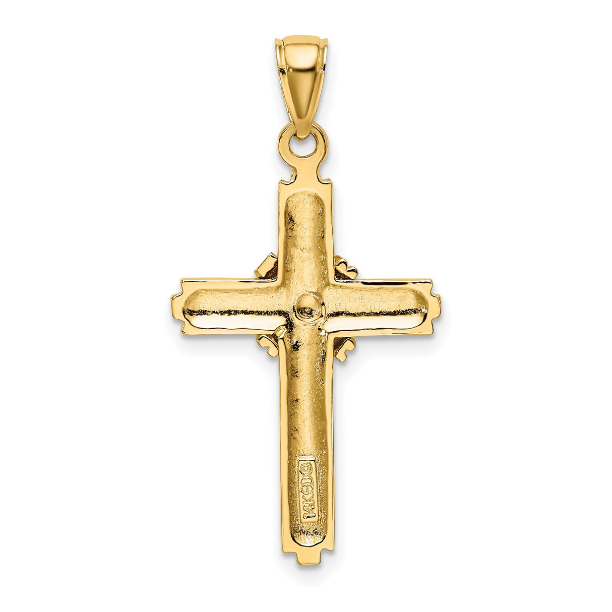 14k Yellow Gold Cross Pendant with Milgrain Detailing and Beaded Center Design