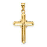 14k Yellow Gold Cross Pendant with Milgrain Detailing and Beaded Center Design
