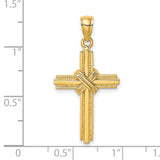 14k Yellow Gold Cross Pendant with Milgrain Detailing and Beaded Center Design