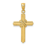 14k Yellow Gold Cross Pendant with Milgrain Detailing and Beaded Center Design