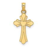 Polished Cross Heart Charm Pendant in Real 14k Yellow Gold