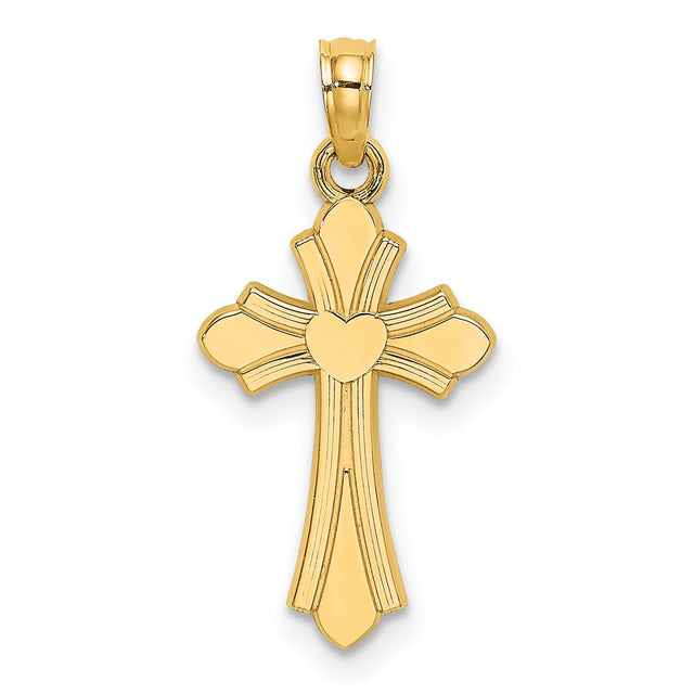 Polished Cross Heart Charm Pendant in Real 14k Yellow Gold