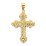 14k Yellow Gold Cross Pendant with Floral Scroll and Filigree Details, Scalloped Edges
