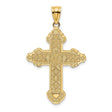 14k Yellow Gold Cross Pendant with Floral Scroll and Filigree Details, Scalloped Edges