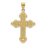14k Yellow Gold Cross Pendant with Floral Scroll and Filigree Details, Scalloped Edges