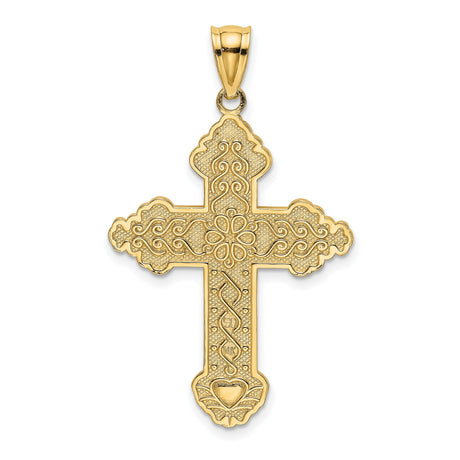 Flower Center Scroll Cross Charm Pendant in Real 14k Yellow Gold