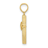 Polished Double Hearts On Stick Cross Charm Pendant in Real 14k Yellow Gold