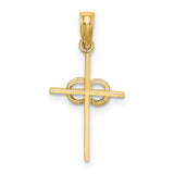 Polished Infinity Circles Cross Charm Pendant in Real 14k Yellow Gold