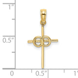 Polished Infinity Circles Cross Charm Pendant in Real 14k Yellow Gold