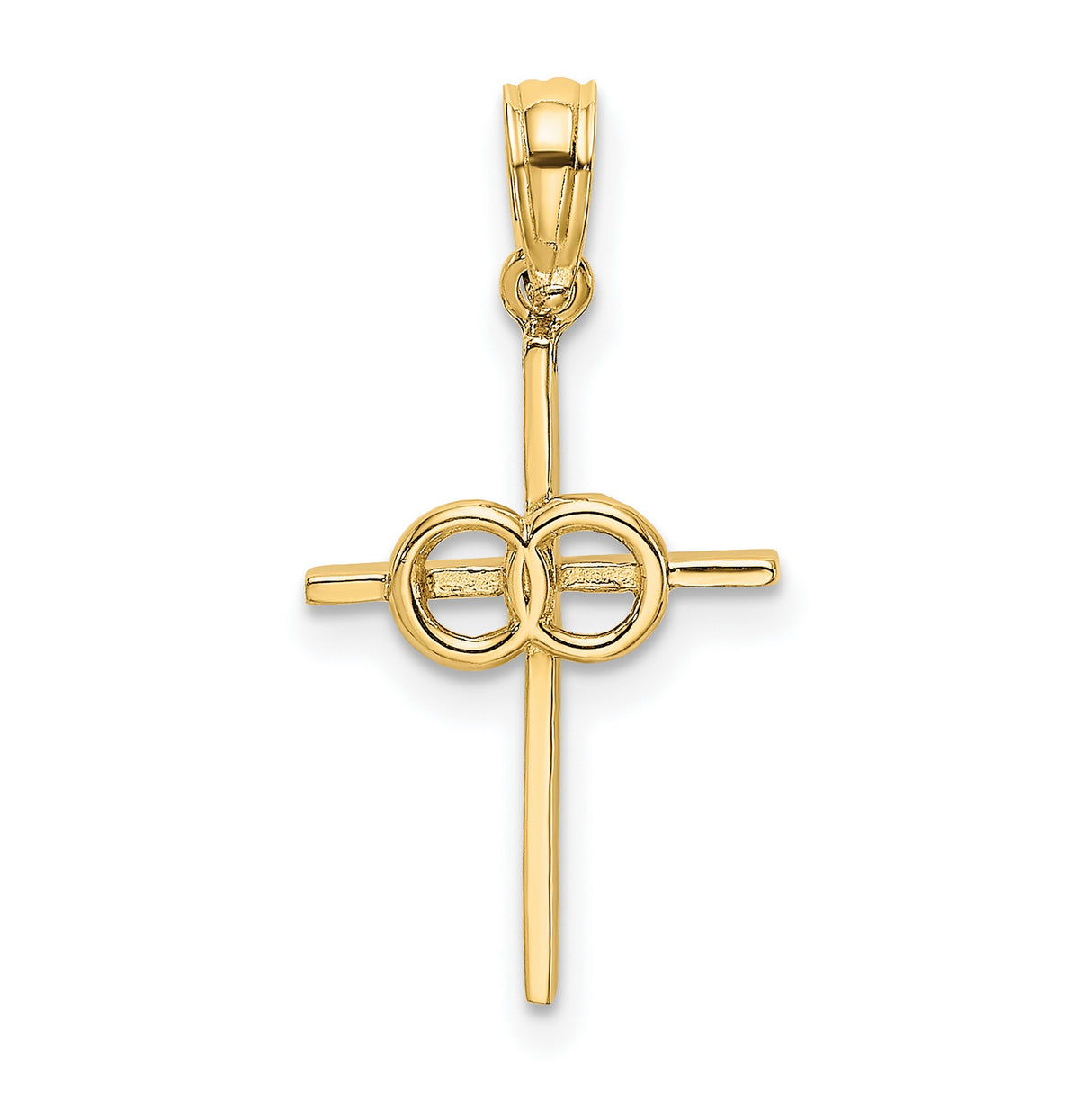 Polished Infinity Circles Cross Charm Pendant in Real 14k Yellow Gold