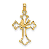 Cut-Out Dove Center Cross Charm Pendant in Real 14k Yellow Gold