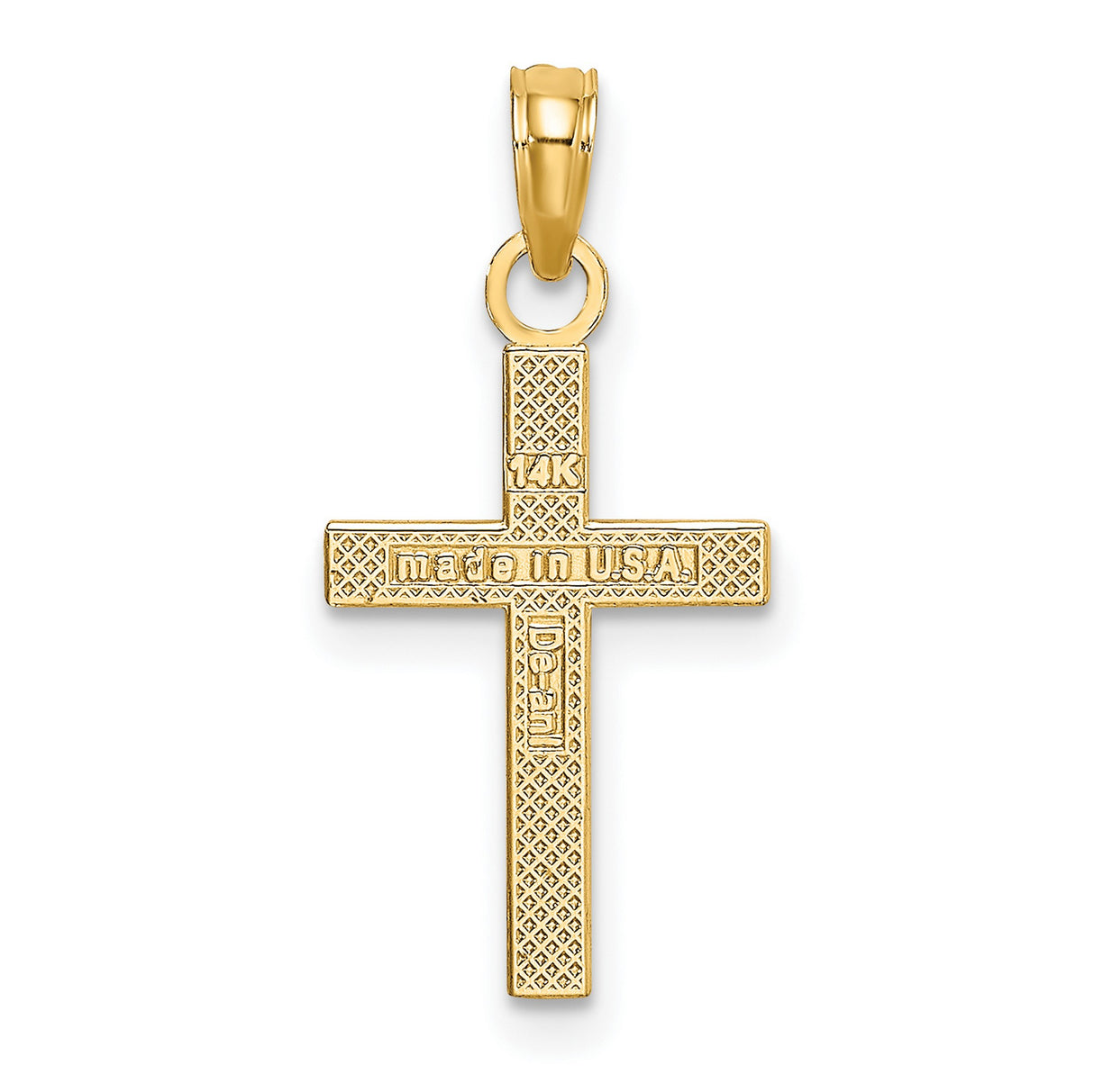 Textured Center Block Cross Charm Pendant in Real 14k Yellow Gold