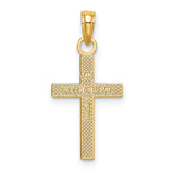 Textured Center Block Cross Charm Pendant in Real 14k Yellow Gold