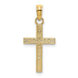 Textured Center Block Cross Charm Pendant in Real 14k Yellow Gold