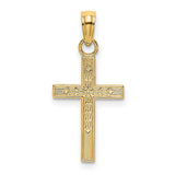 Textured Center Block Cross Charm Pendant in Real 14k Yellow Gold