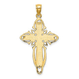 14k Yellow Gold Cross Pendant with Textured Milgrain and Openwork Filigree Design