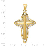 14k Yellow Gold Cross Pendant with Textured Milgrain and Openwork Filigree Design