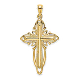 14k Yellow Gold Cross Pendant with Textured Milgrain and Openwork Filigree Design