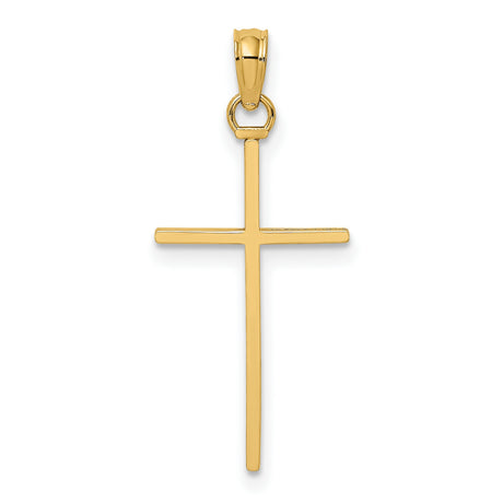 3D and Polished Stick Cross Charm Pendant in Real 14k Yellow Gold