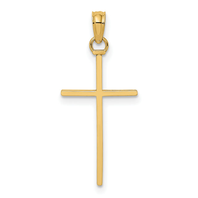 3D and Polished Stick Cross Charm Pendant in Real 14k Yellow Gold