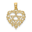 Textured Star Of David In Heart Charm Pendant in Real 14k Yellow Gold