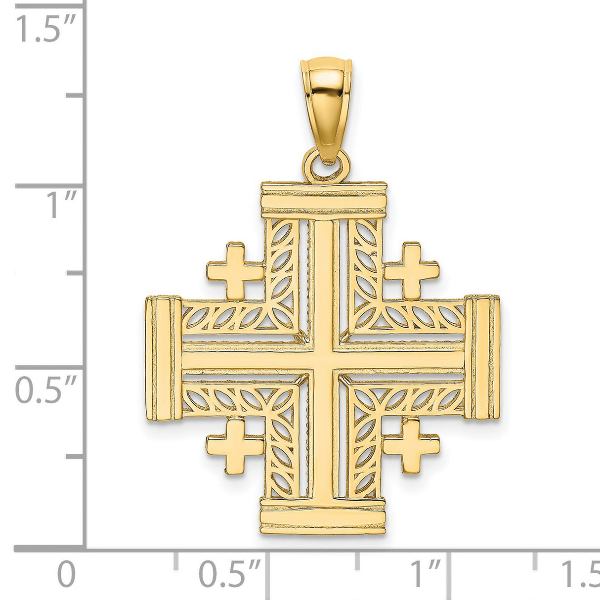 14k Yellow Gold Jerusalem Cross Pendant with Filigree Cut Out and Leaf Detailing