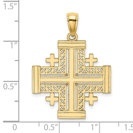 14k Yellow Gold Jerusalem Cross Pendant with Filigree Cut Out and Leaf Detailing