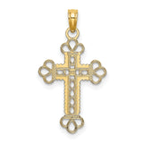 Textured and Cut-Out Rope Frame Block Cross Charm Pendant in Real 14k Yellow Gold