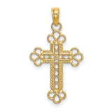 Textured and Cut-Out Rope Frame Block Cross Charm Pendant in Real 14k Yellow Gold