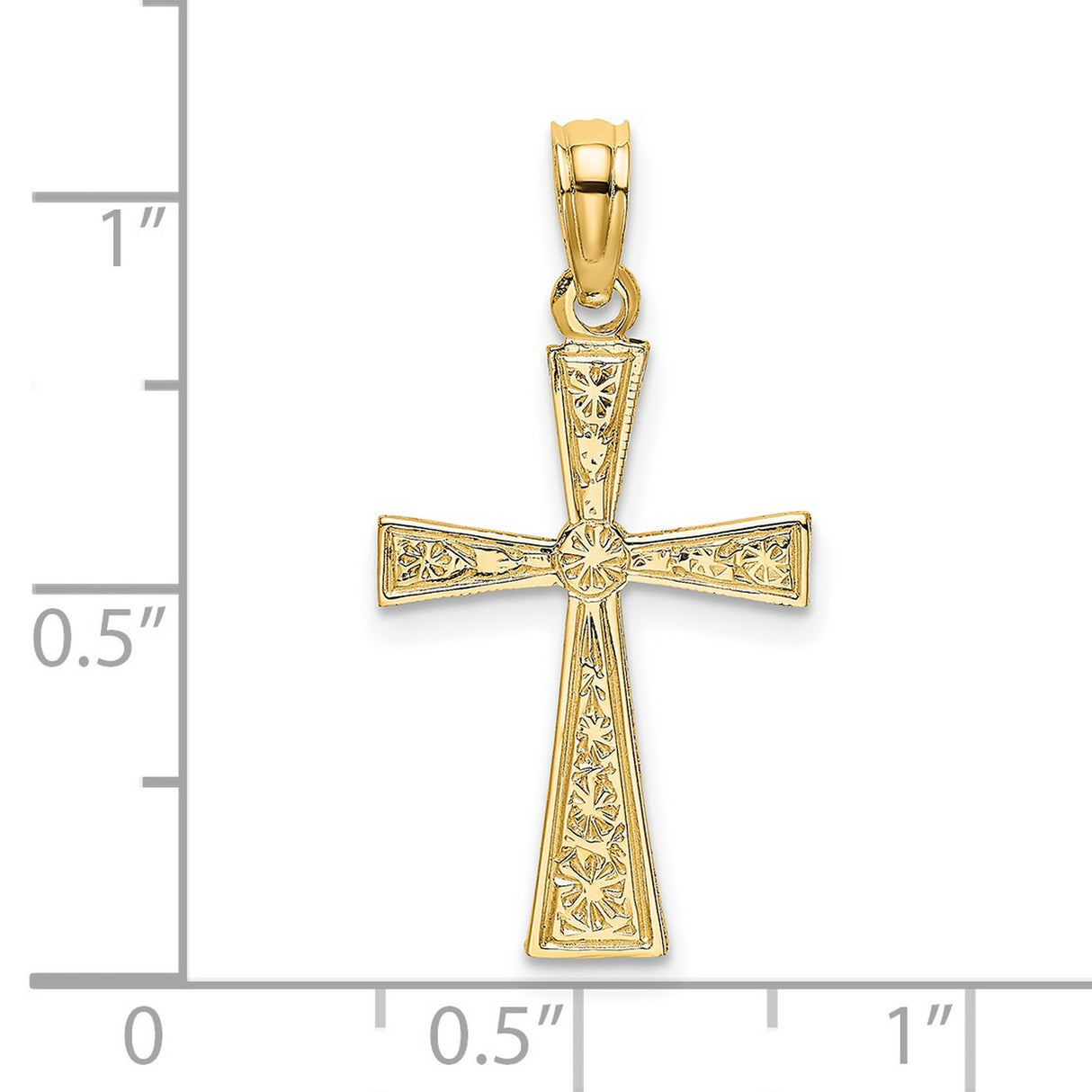 Engraved Cross with Flared Tips Charm Pendant in Real 14k Yellow Gold