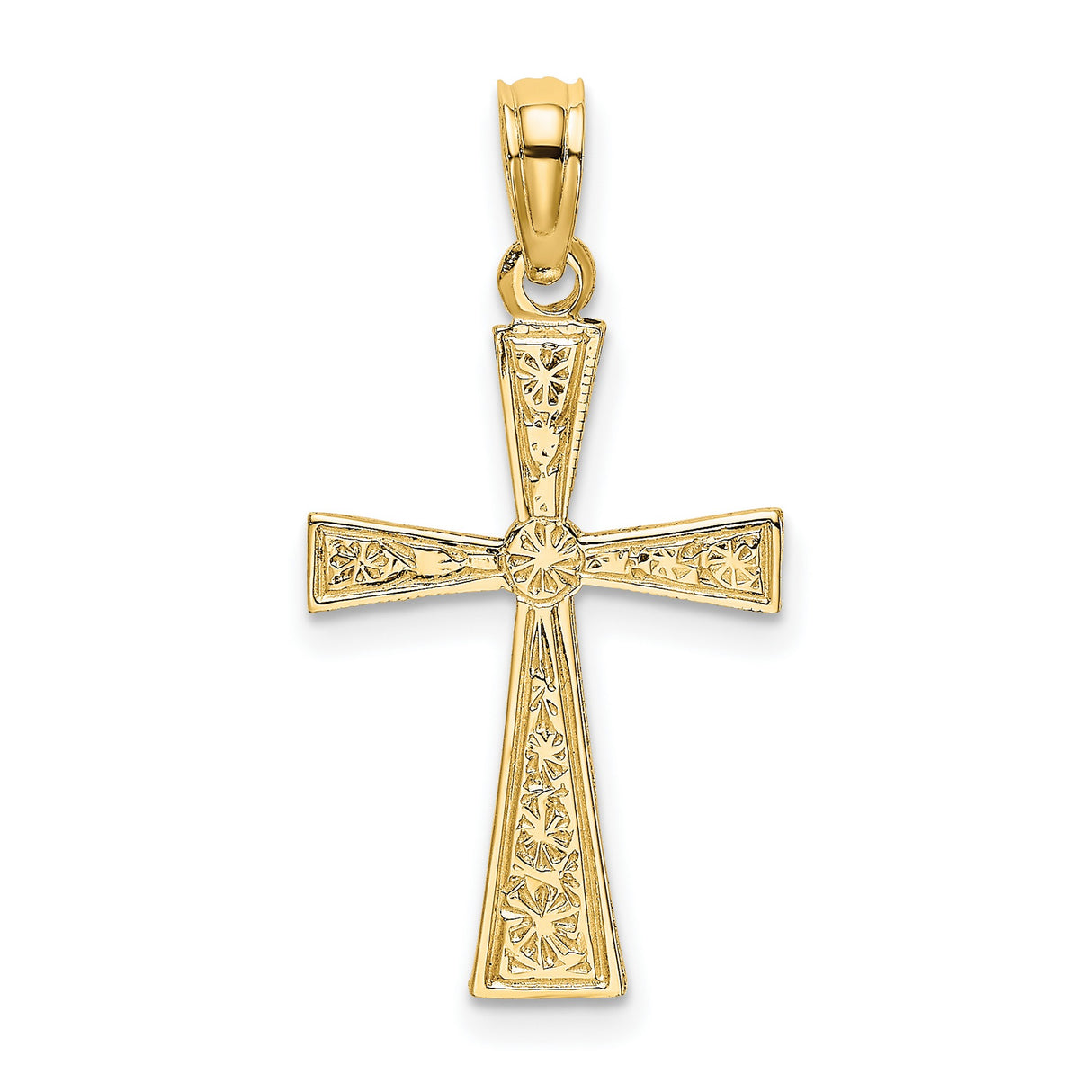 Engraved Cross with Flared Tips Charm Pendant in Real 14k Yellow Gold