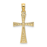 Engraved Cross with Flared Tips Charm Pendant in Real 14k Yellow Gold