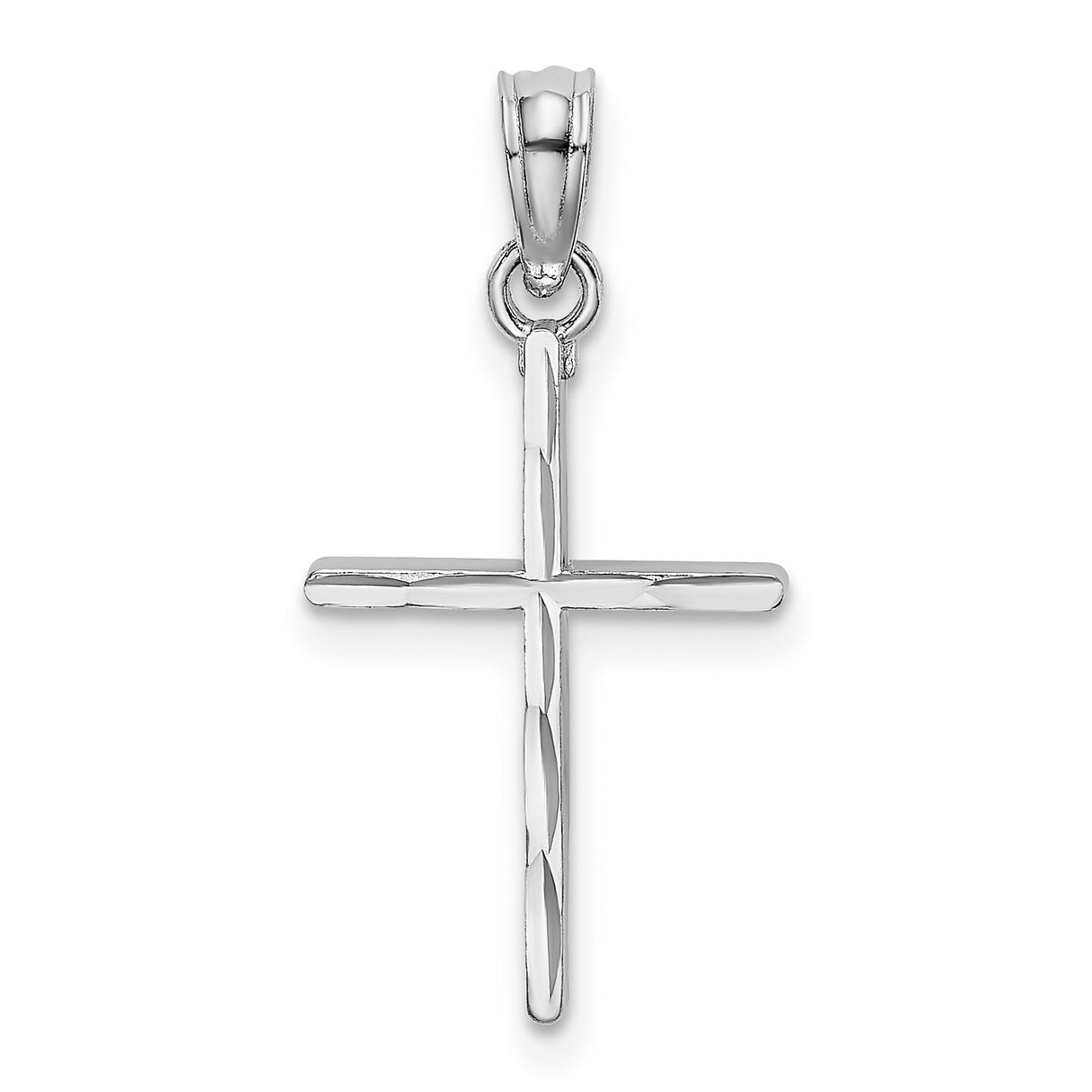14k White Gold Cross Pendant with Polished Finish and Hammered Texture, Latin Style Unisex Jewelry